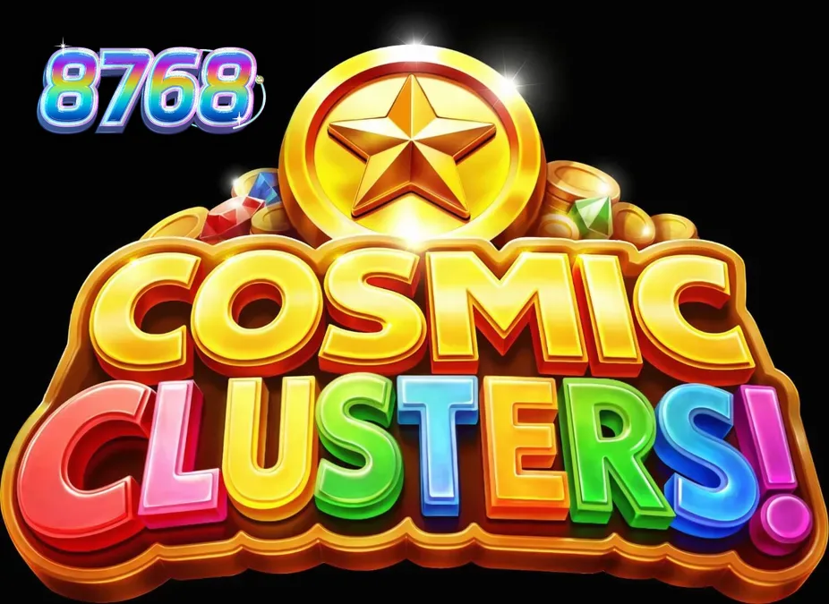 Tampilan visual slot Cosmic Clusters dengan tema neon galaksi dan simbol alien.